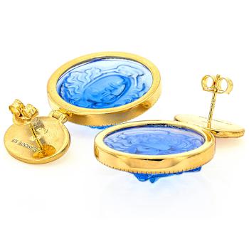 Blue Venetian Glass Medusa Cameo Earrings In 18K Gold Over Sterling Silver