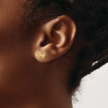 14k Yellow Gold Satin and Diamond-Cut Unicorn Stud Earrings