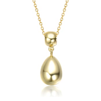 Double Bead Drop Pendant Necklace In 14K Gold Over Brass