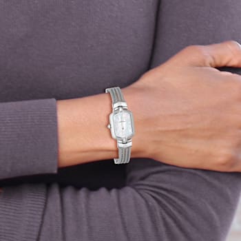 Charles Hubert Stainless Steel Wire Bangle White MOP Dial Watch