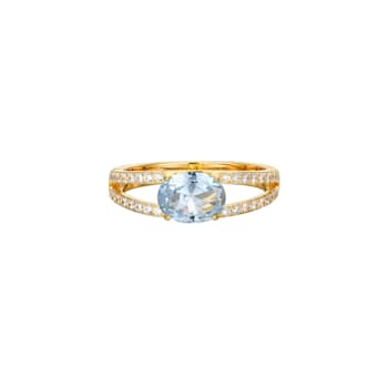 Blue Lab Create Spinel And White Cubic Zirconia 18K Gold Over Silver
Ring 2.47ctw