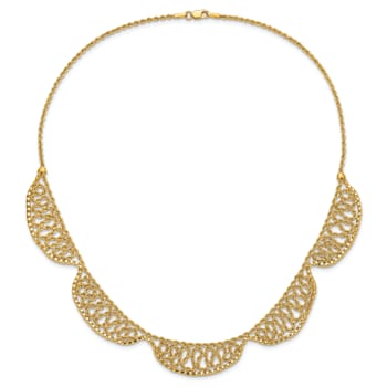 14K Yellow Gold Polished and Diamond-cut Fancy 17-inch Necklace