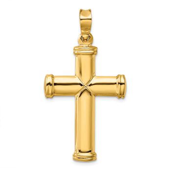 14k Yellow Gold 3D Polished Stamping Cross Pendant