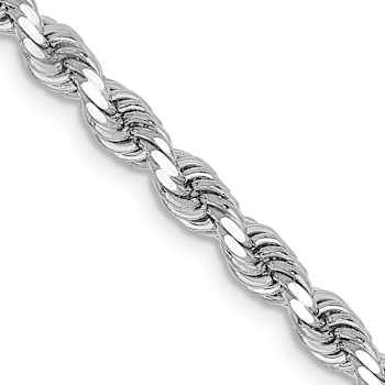 Rhodium Over 14k White Gold 3.25mm Solid Diamond-Cut Rope 24 Inch Chain