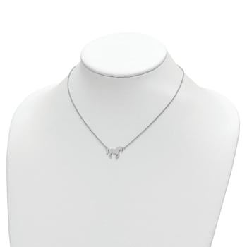 Rhodium Over Sterling Silver Polished Horse with 2-inch Extension Necklace