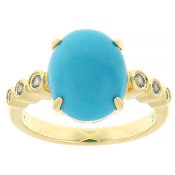 Turquoise And Blue Topaz Oval Ring In 18K Gold Over Sterling Silver 0.13ctw