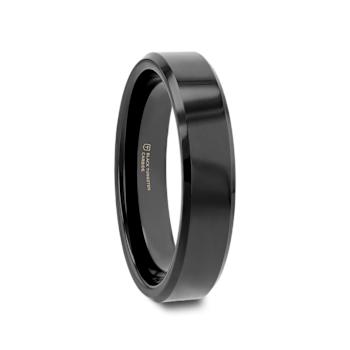INFINITY Black Tungsten Ring with Beveled Edges 4mm