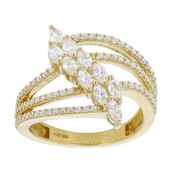 Marquise And Round CZ Statement Ring In 18K Gold Over Sterling Silver 1.70ctw