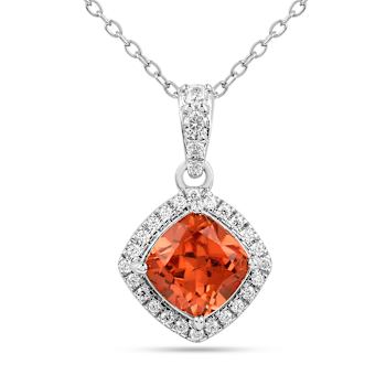 Peach Orange Lab Created Padparadscha Sapphire & Moissanite Sterling
Silver Necklace with Chain