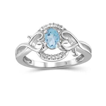 Sky Blue Topaz Ring With White Diamond Sterling Silver Ring 0.56ct
