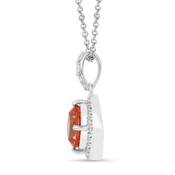 Peach Orange Lab Created Padparadscha Sapphire & Moissanite Sterling
Silver Necklace with Chain