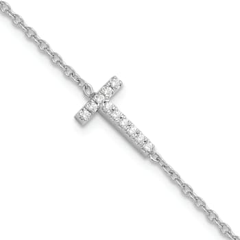 Rhodium Over 14k White Gold Diamond Sideways Letter T Bracelet