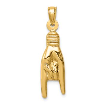 14k Yellow Gold 3D Textured Rock On Sign Charm