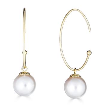 18KY Dangling 8.5-9mm  Cultured Pearl Earrings