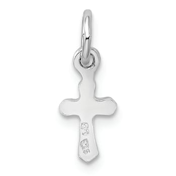 Rhodium Over Sterling Silver Child's October Pink Preciosca Crystal
Cross Pendant