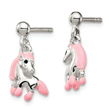 Sterling Silver Pink Enamel Horse Children's Post Dangle Earrings