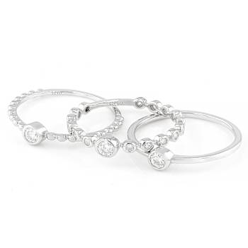 Moissanite Stackable Ring Set in Platinum-Enhnace Sterling Silver