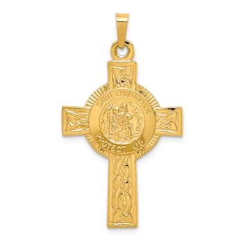 14K Yellow Gold Textured Cross with St. Christopher Medal Pendant