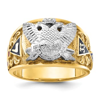 10K Two-Tone Yellow and White Gold Men's Textured and Enameled 33rd
Degree Masonic Ring