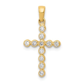 14K Yellow Gold Polished 1/10ct. Diamond Cross Pendant