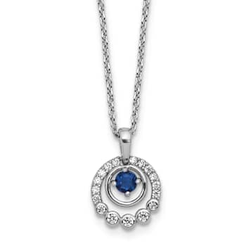 Rhodium Over Sterling Silver Polished Cubic Zirconia and Blue Glass with
2 Inch Extension Necklace