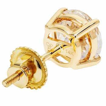 White Cubic Zirconia 14k Yellow Gold Studs With Velvet Gift Box 3.00ctw