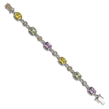 Sterling Silver with 14K Gold Over Sterling Silver Accent Oxidized
Pink/Green/Lemon Quartz Bracelet