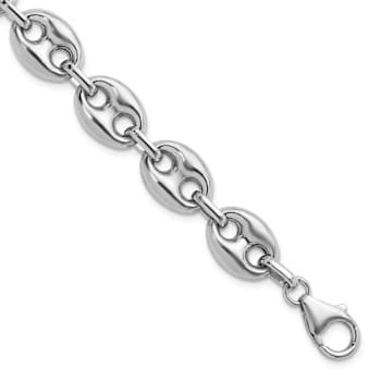 Rhodium Over Sterling Silver 11.8mm Puffed Mariner 7.5 Inch Chain Bracelet
