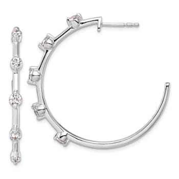Rhodium Over 14K White Gold Lab Grown Diamond SI1/SI2, G H I, Hoop Earrings