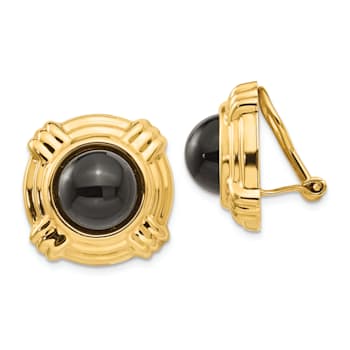 14k Yellow Gold Onyx Non-Pierced Stud Earrings