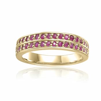 Ruby 14K Yellow Gold Over Sterling Silver Double Row Eternity Band Ring, 0.75ctw