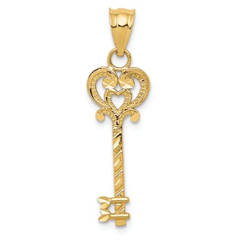 14k Yellow Gold Diamond-Cut and Textured Key Pendant