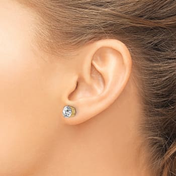 14K Yellow Gold 3ct. 7.5mm Round D E F Pure Light Moissanite Earrings