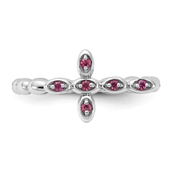 Rhodium Over Sterling Silver Stackable Expressions Cross Rhodolite Ring 0.11ctw