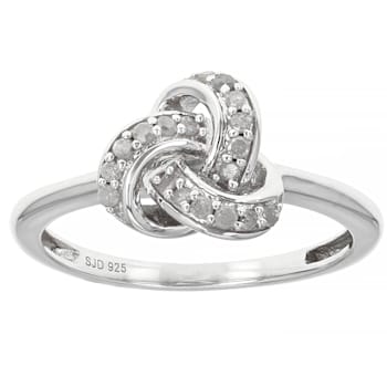 White Diamond Rhodium Over Sterling Silver Knot Ring 0.15ctw