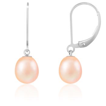 7-8mm Pink Cultured Freshwater Pearl Rhodium Over Sterling Silver Earrings