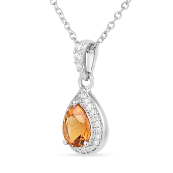Yellow Pear Shape Citrine Pendant with Moissanite Accents Rhodium Over
Sterling Silver Necklace