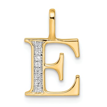 14K Yellow Gold Diamond Letter E Initial Pendant