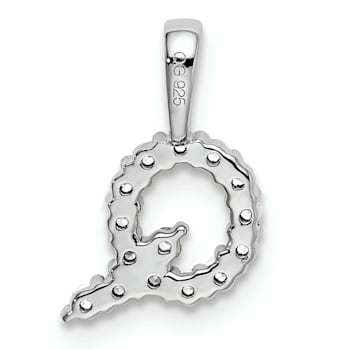 Rhodium Over 14K White Gold Lab Grown Diamond Letter Q Initial Pendant