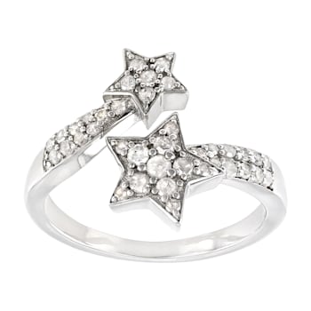 White Diamond Rhodium Over Sterling Silver Star Bypass Ring 0.50ctw