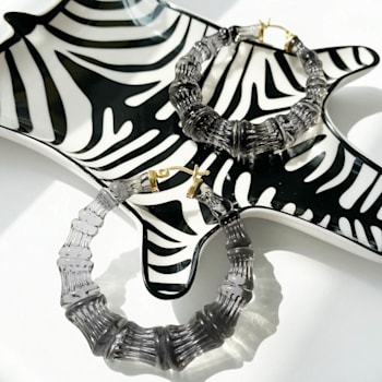 14K Yellow Gold Over Sterling Silver Bamboo Acrylic Hoops in Blackberry