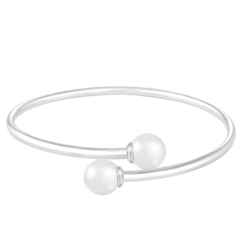 Sterling silver rhodium plated bangle with 8-9mm round shaped white
Japanese Akoya Pearls