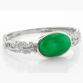 Jadeite Dragon Bangle Bracelet In Sterling Silver 30x20mm