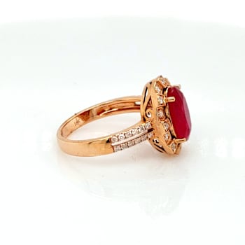 3.00 Ctw Ruby and 0.26 Ctw White Diamond Ring in 14K RG
