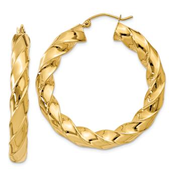 14k Yellow Gold Polished 1 9/16" Twisted Hoop Earrings