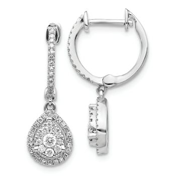 Rhodium Over 14K White Gold Lab Grown Diamond Teardrop Hinged Hoop Earrings