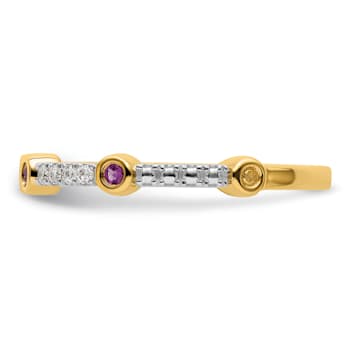 14K Yellow Gold Stackable Expressions Amethyst and Diamond Ring 0.285ctw