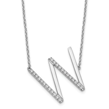 Rhodium Over 14k White Gold Sideways Diamond Initial W Pendant Cable
Link 18 Inch Necklace