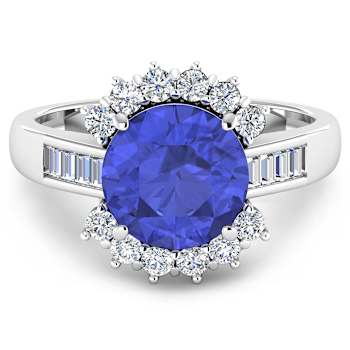 3.15ctw Violet Tanzanite and Diamond 14K White Gold Halo Ring