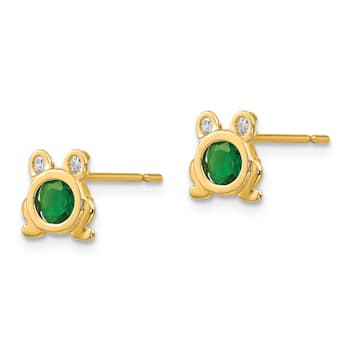 14K Yellow Gold Cubic Zirconia Children's Frog Post Earrings